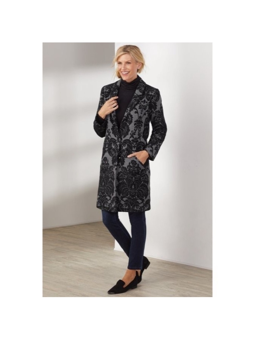Soft Surroundings Regency Black Damask Jacket - Size L